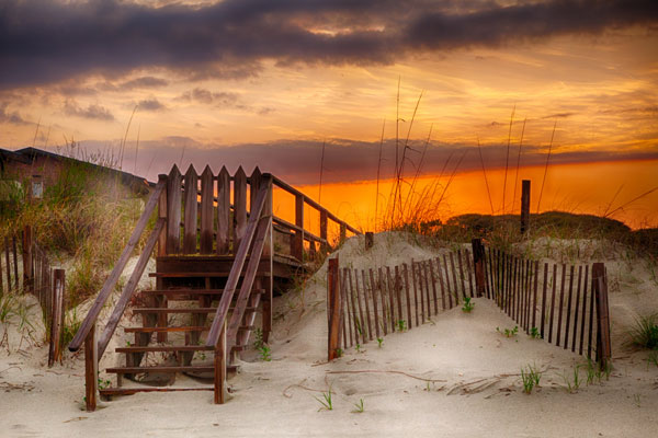 Beach access at sunset in North Myrtle Beach