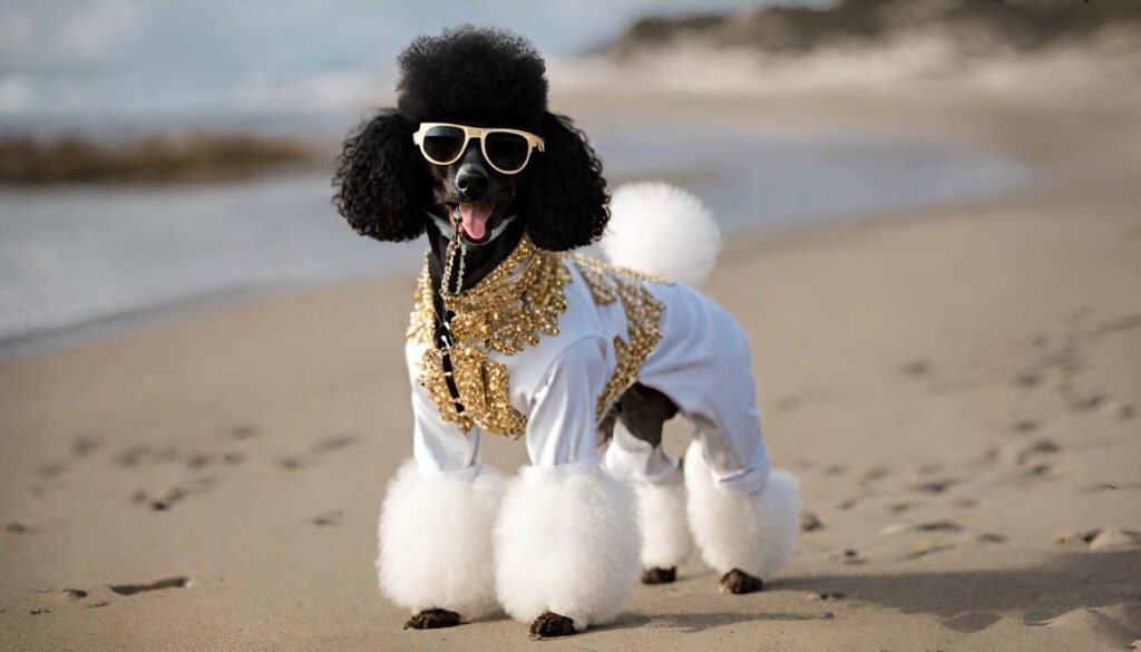 Poodle dressed as Elvis