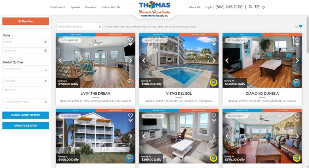 Thomas Beach Vacations properties with game rooms