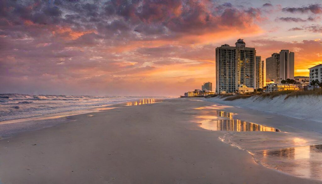 North Myrtle Beach sunset in gold colors