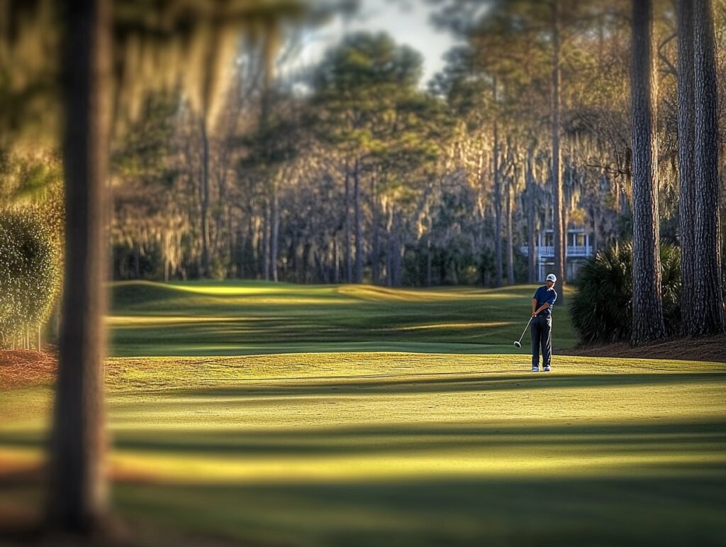 golfer hitting tee-ing on a golf course in North Myrtle Beach, SC