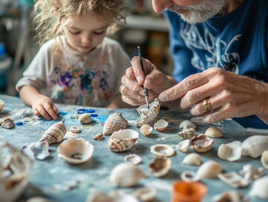 older artist helping a child 