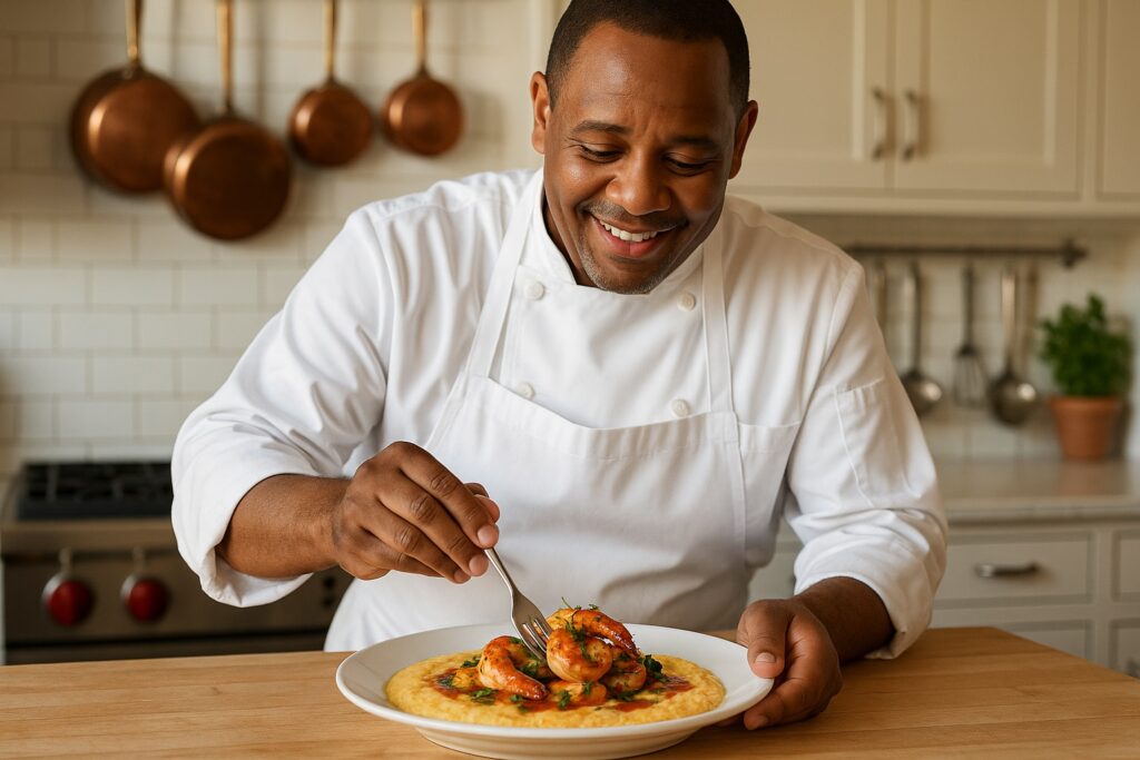 Chef Plating Shrimp Grits